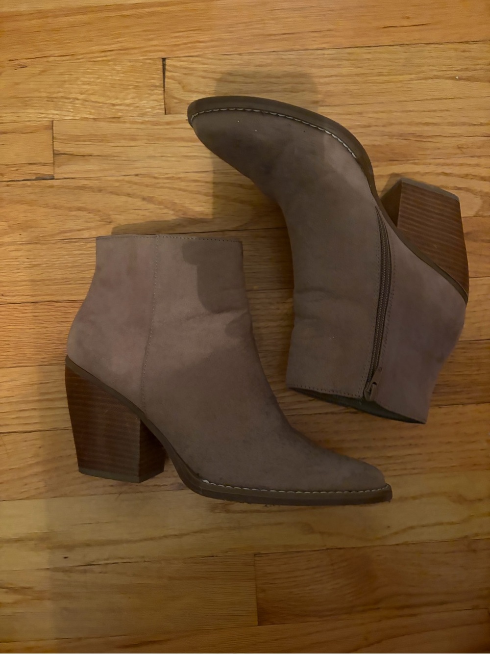 Women's Taupe Suede Ankle Boot with Block Heel